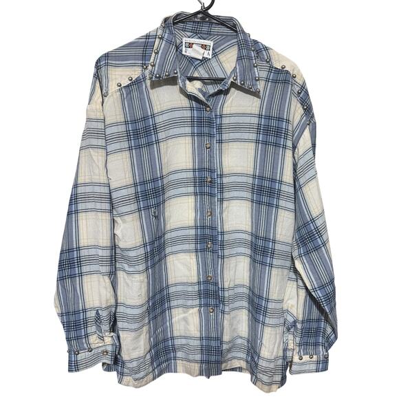 VTG Hairston Roberson Ropa Shirt Womens L Studded Western Ranch distressed holes - Picture 1 of 7